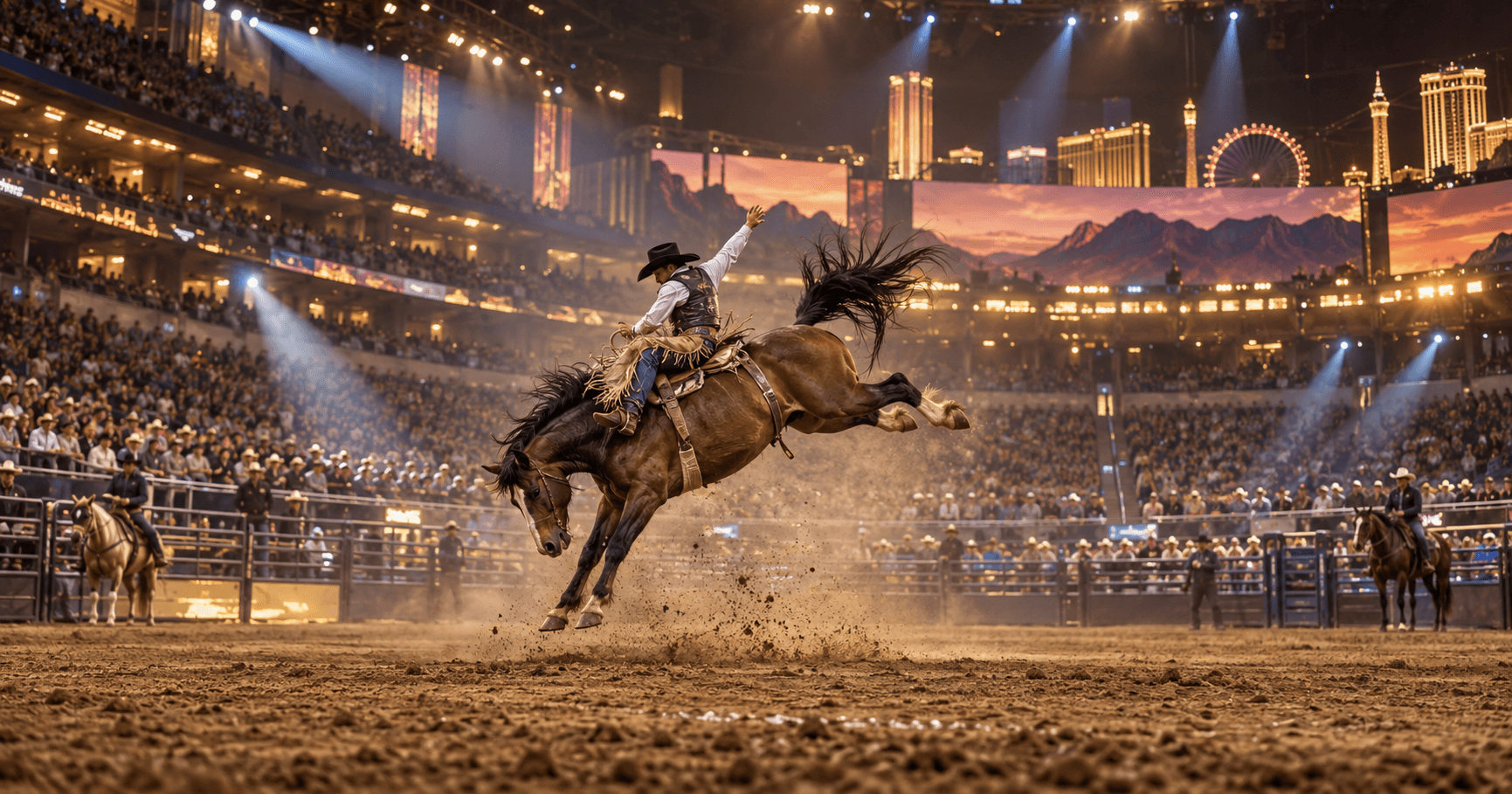 Rodeo rider competing in a Las Vegas arena