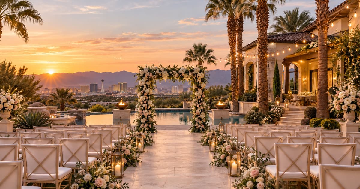 Private Las Vegas estate wedding ceremony at sunset